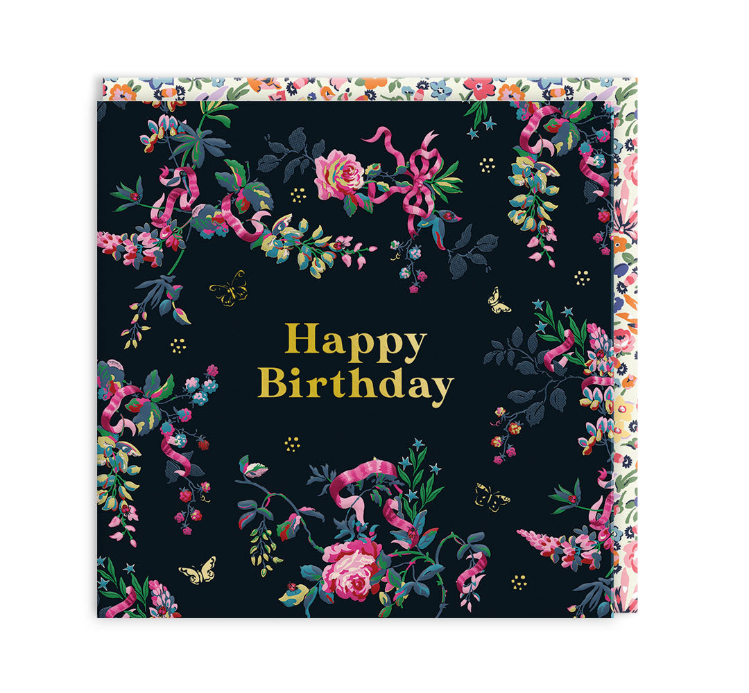 Black Flowers Mini Square Greeting Card (14281)