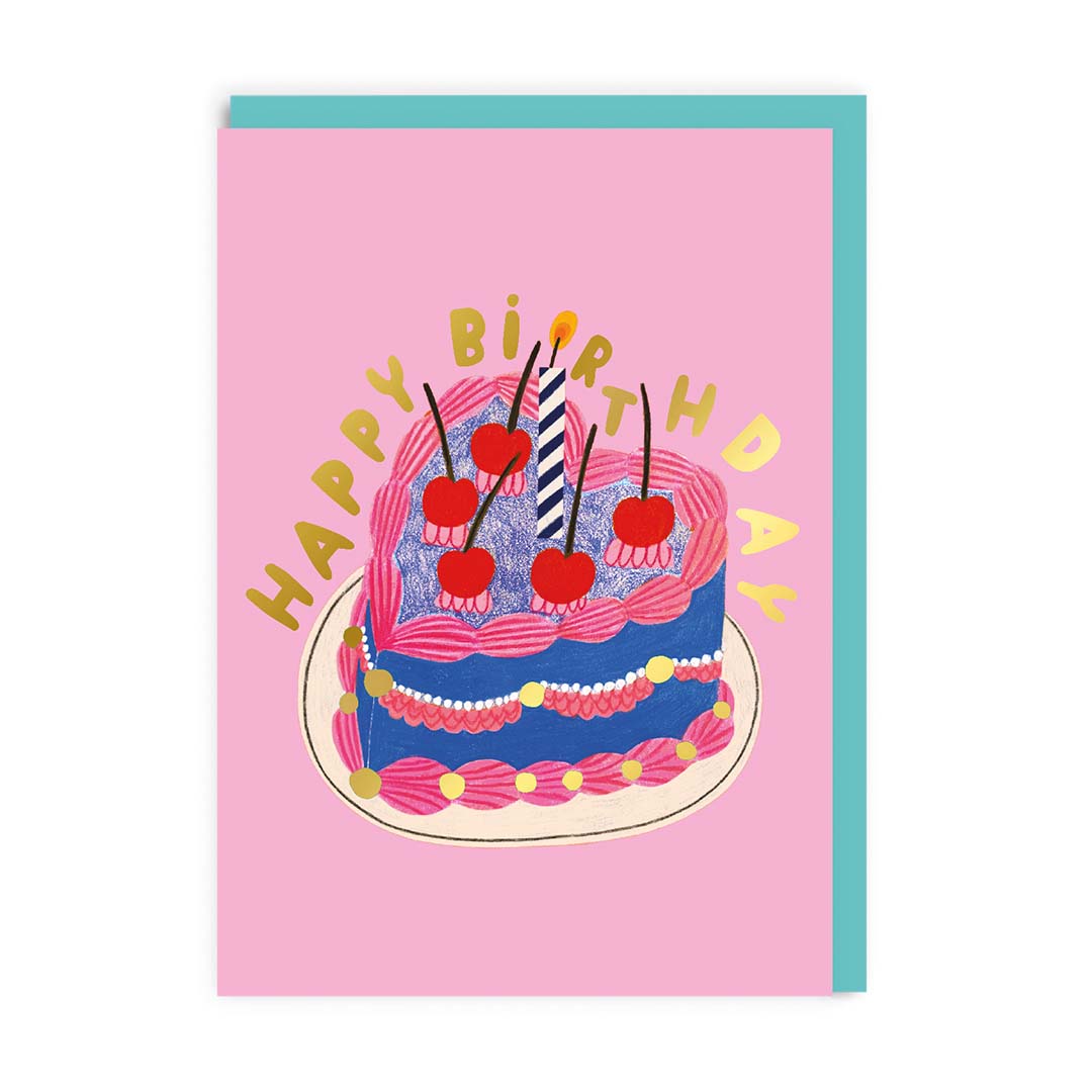 Happy Birthday Heart Cake Greeting Card