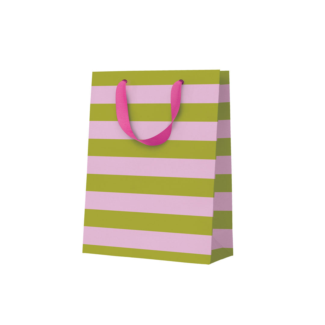Green And Pink Stripe Small Gift Bag (12126)