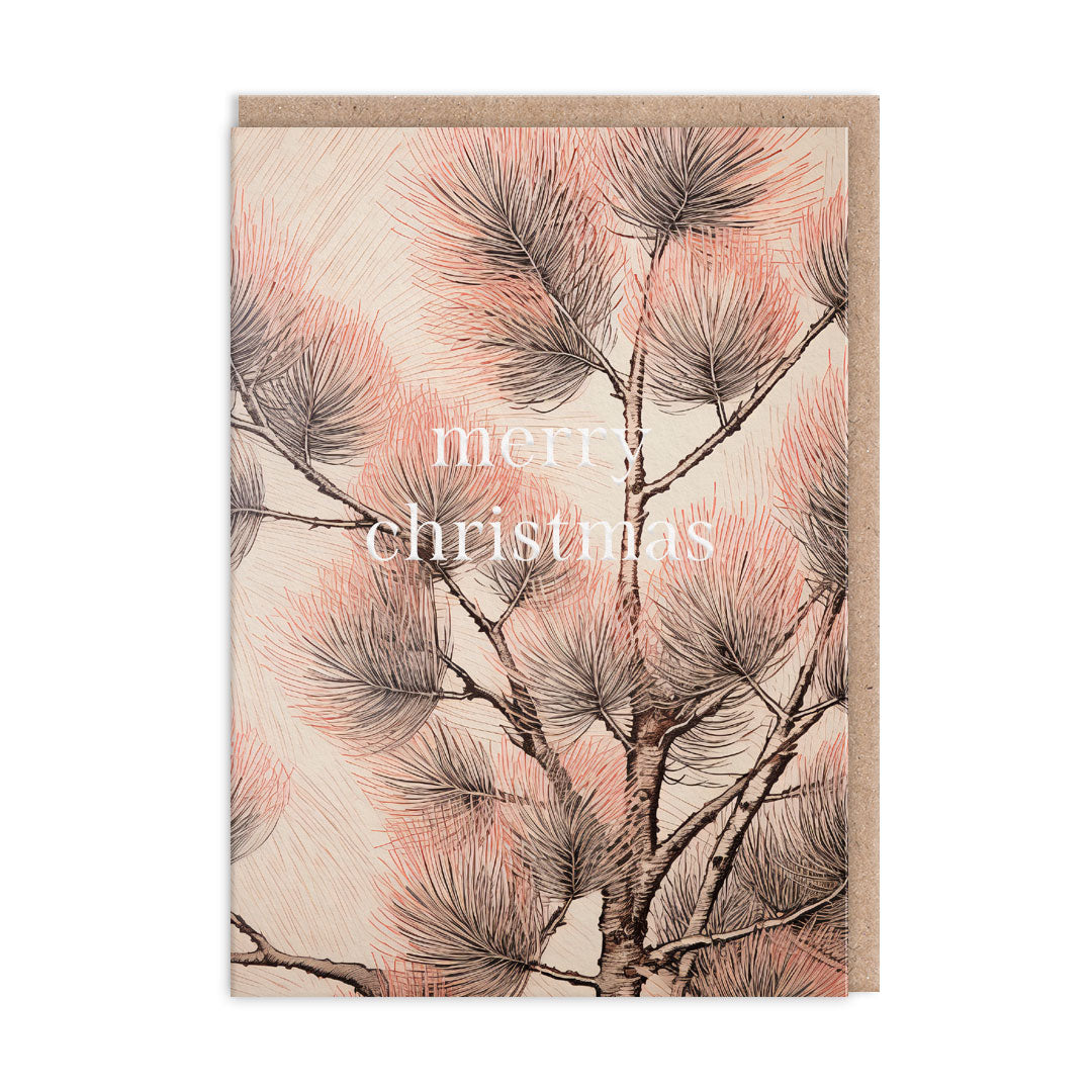 Botanical Pink Hues Christmas Tree Greeting Card (11590)