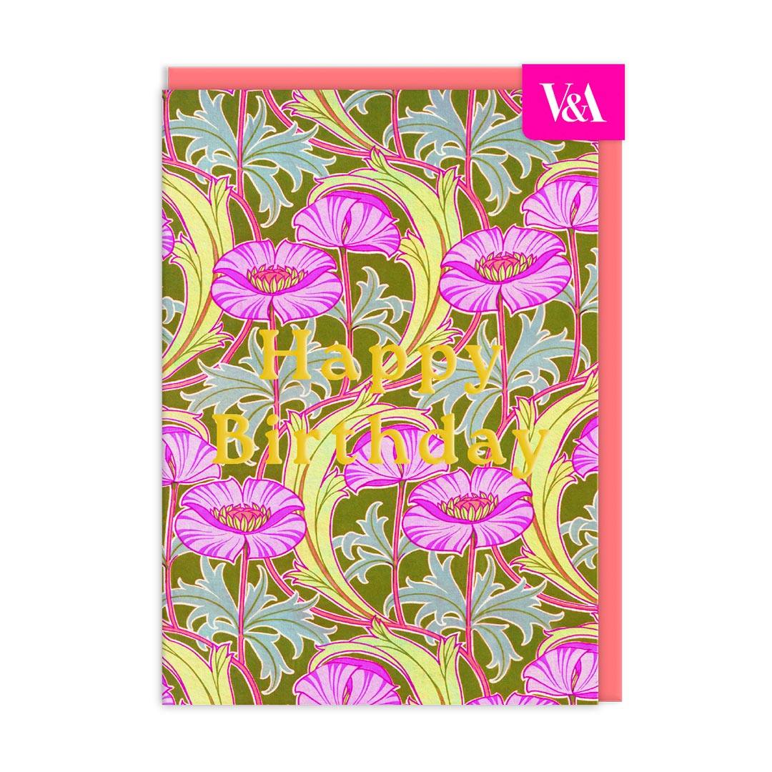 Neon Floral Pink Poppies Greeting Card (12592)