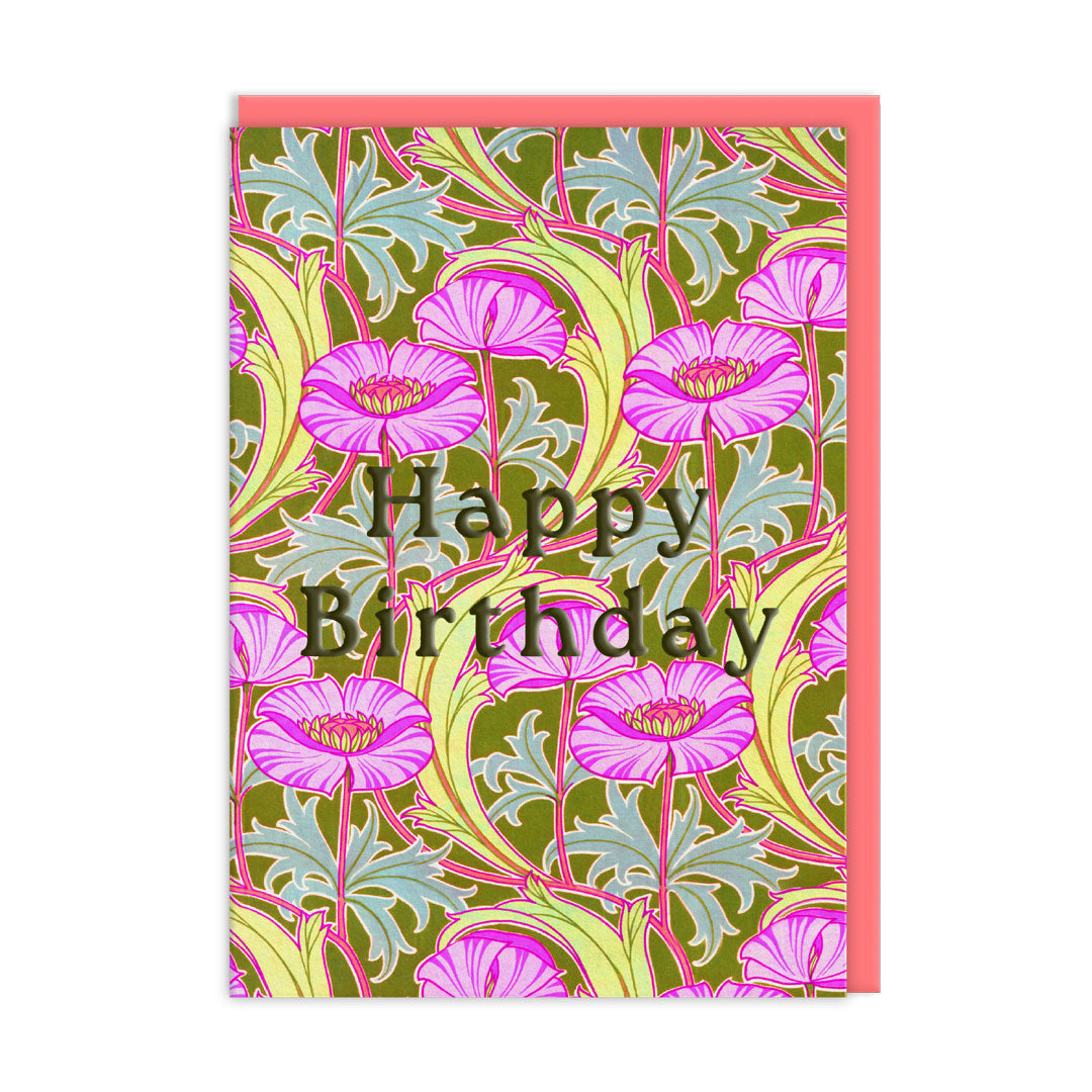 Neon Floral Pink Poppies Greeting Card (12592)