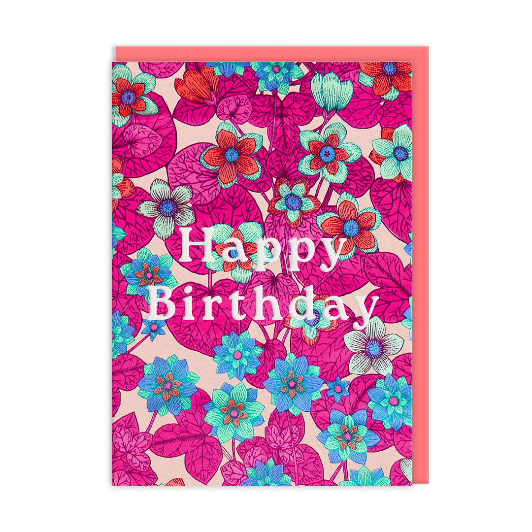 Neon Floral Pink and Blue Greeting Card (12595)