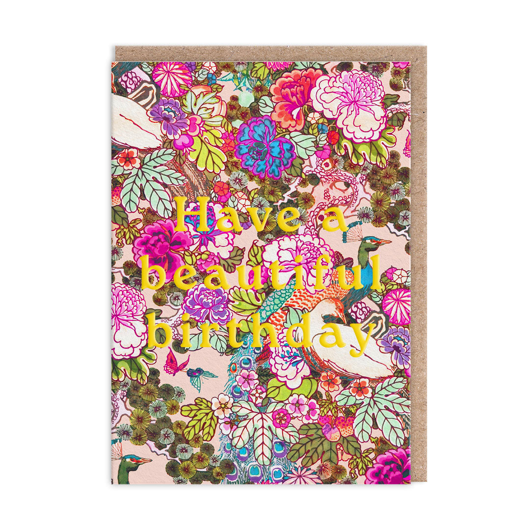 Neon Floral Peacock Floral Greeting Card (12597)