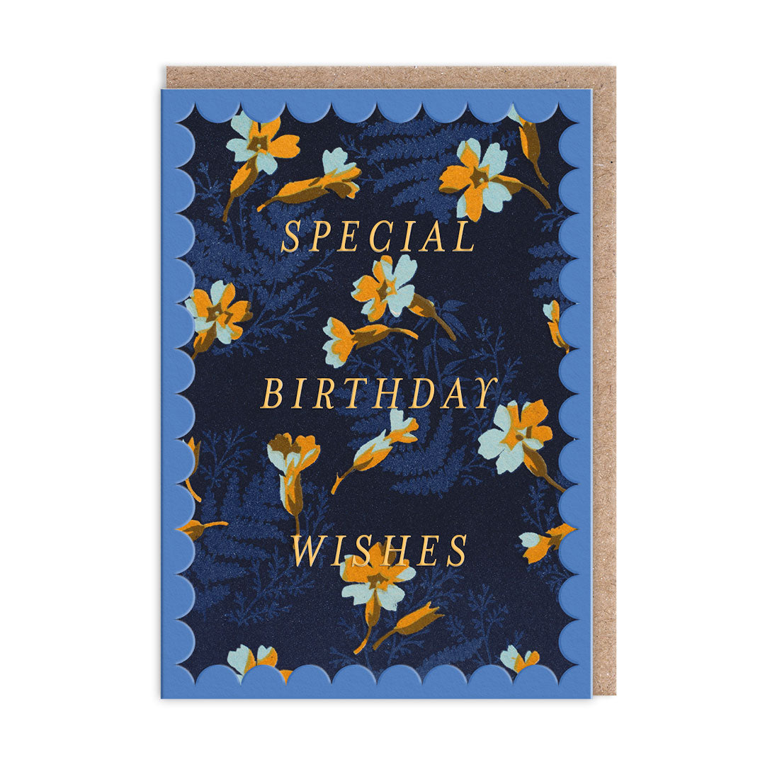 Scalloped Navy and Orange Floral Greeting Card (12619)