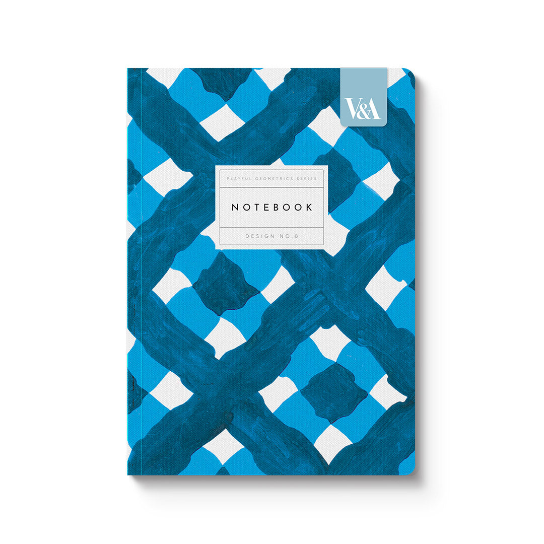 Playful Geometrics Blue Plaid Premium Paperback Notebook (A5) (12537)