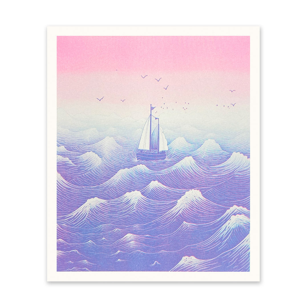Boats At Sea Riso Print (12x10)(11005)