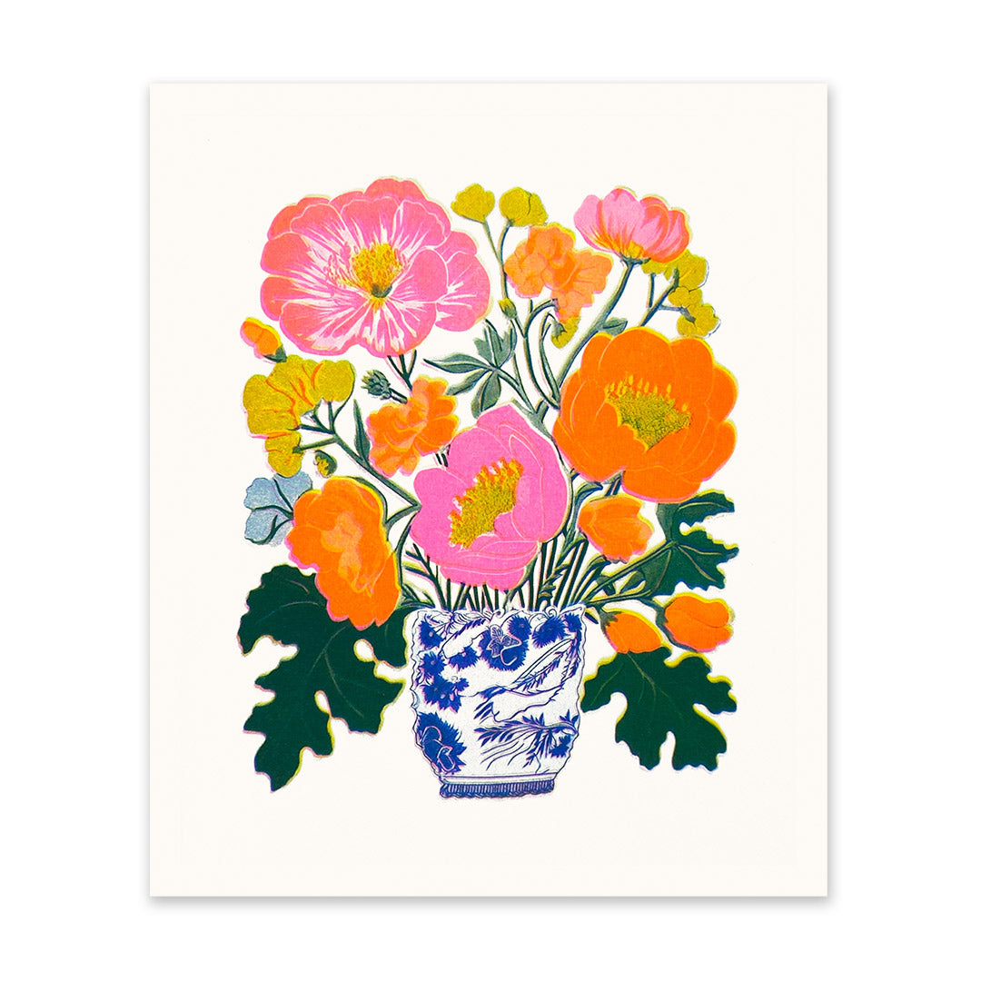 Orange & Pink Peonies Riso Print (12x10)(11029)