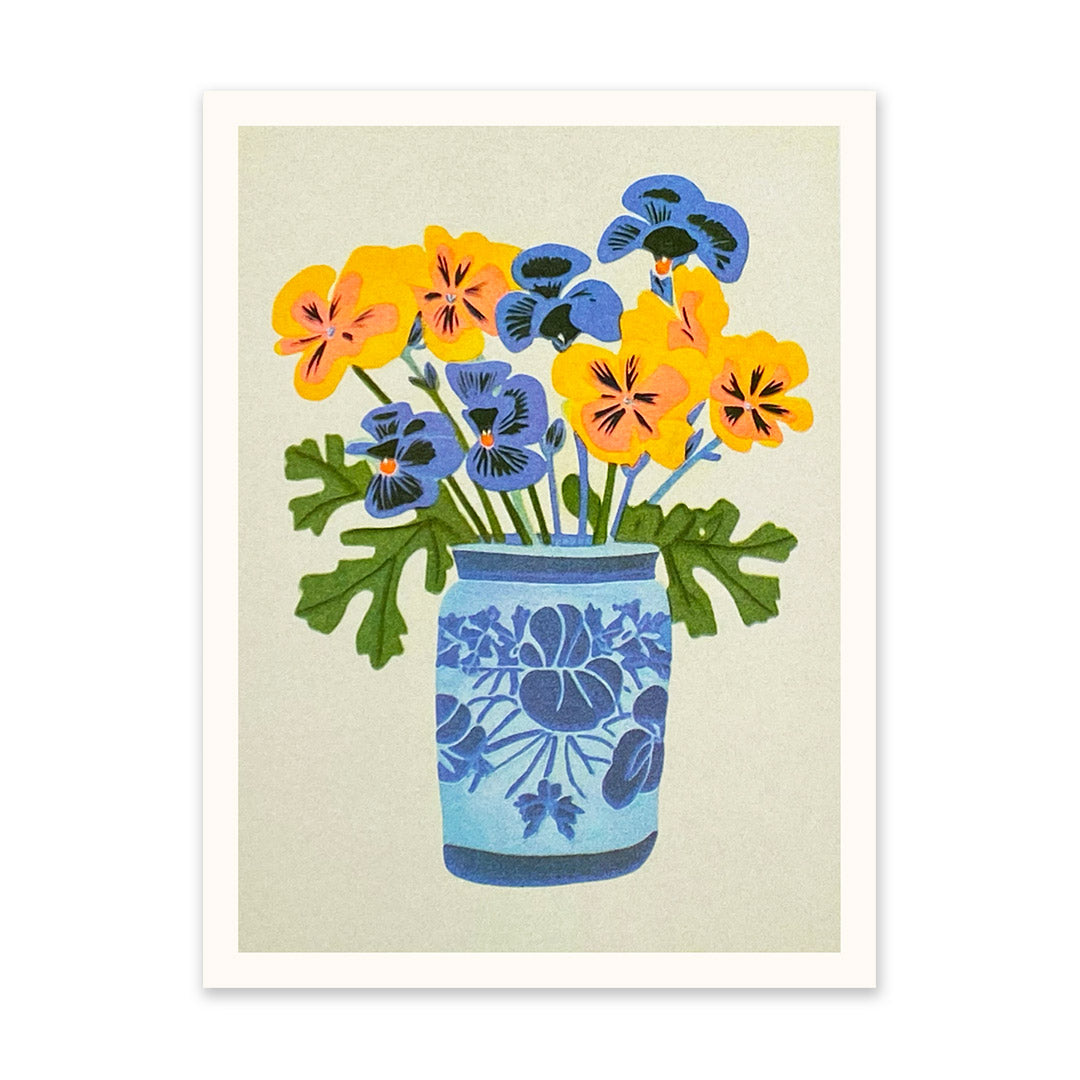 Pansies in Vase Riso Print (6x8) (10897)