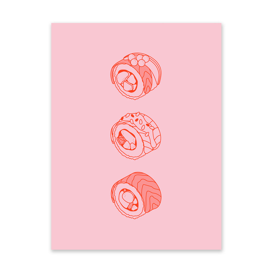 Pink and Red Sushi 1 Riso Print (6x8) (10943)