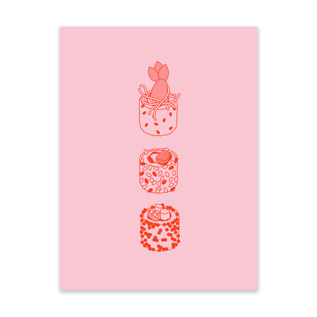 Pink and Red Sushi 2 Riso Print (8x6)(10944)