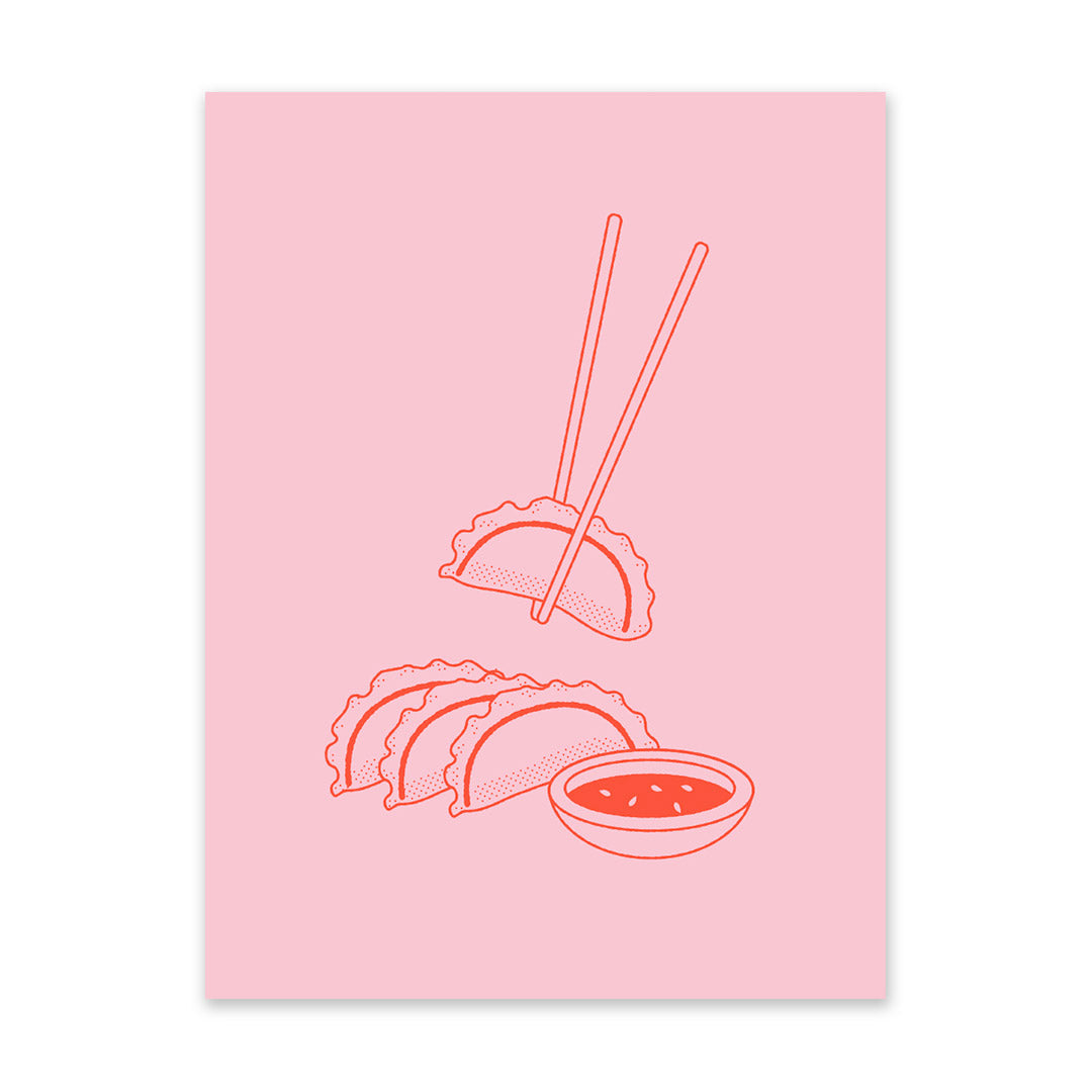 Pink and Red Gyoza Riso Print (6x8) (11031)