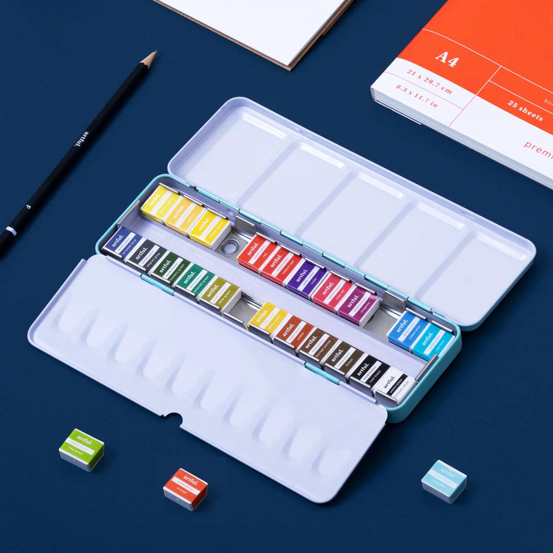 24 Artful Watercolour Half Pans