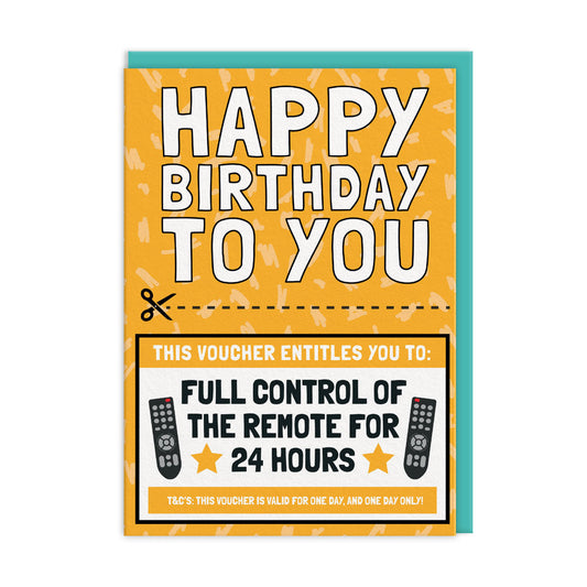 Control Of TV Remote Voucher Birthday Card
