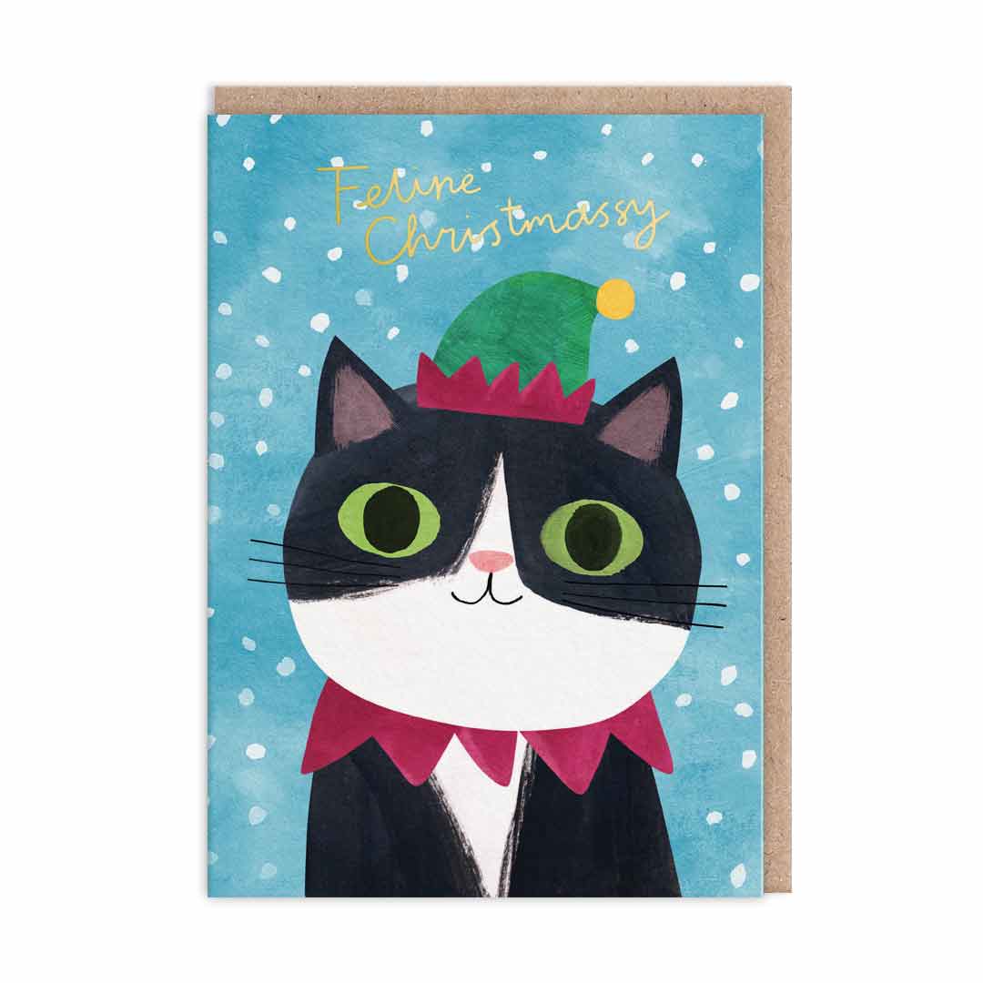 Elf Hat Cat Christmas Card (9698)