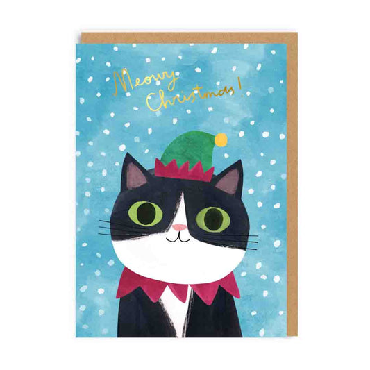 Elf Hat Cat Christmas Card