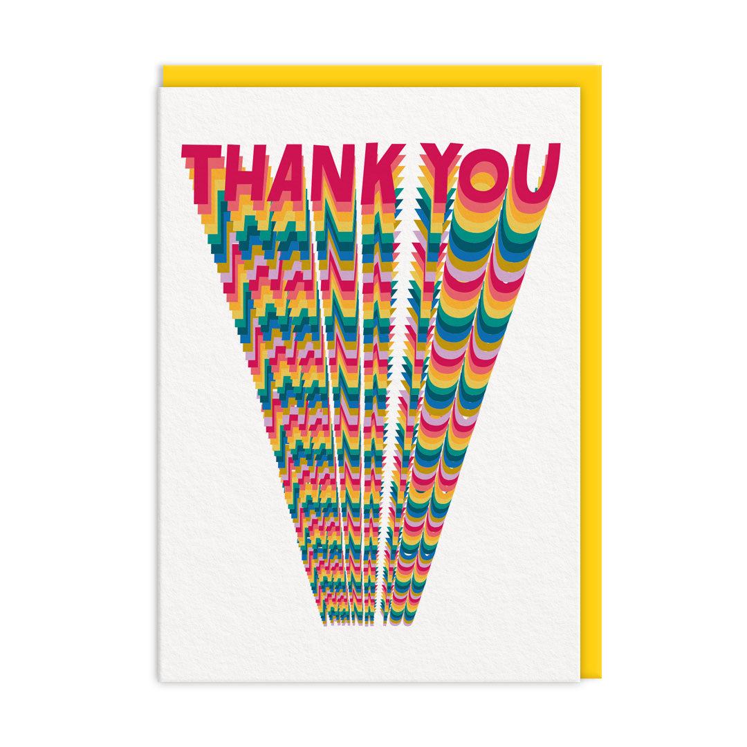 neutral background, with bold thank you repeated in colourful lettering. Text reads "thank you" repeated