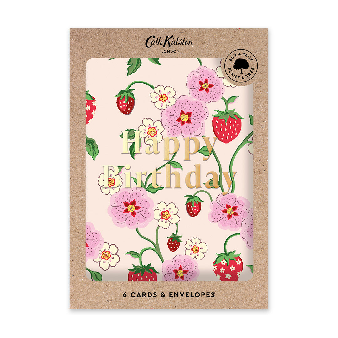 Wild Strawberry Cream Happy Birthday Card Set (10701)