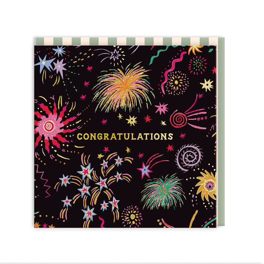 Congratulations Fireworks Mini Square Greeting Card (14287)
