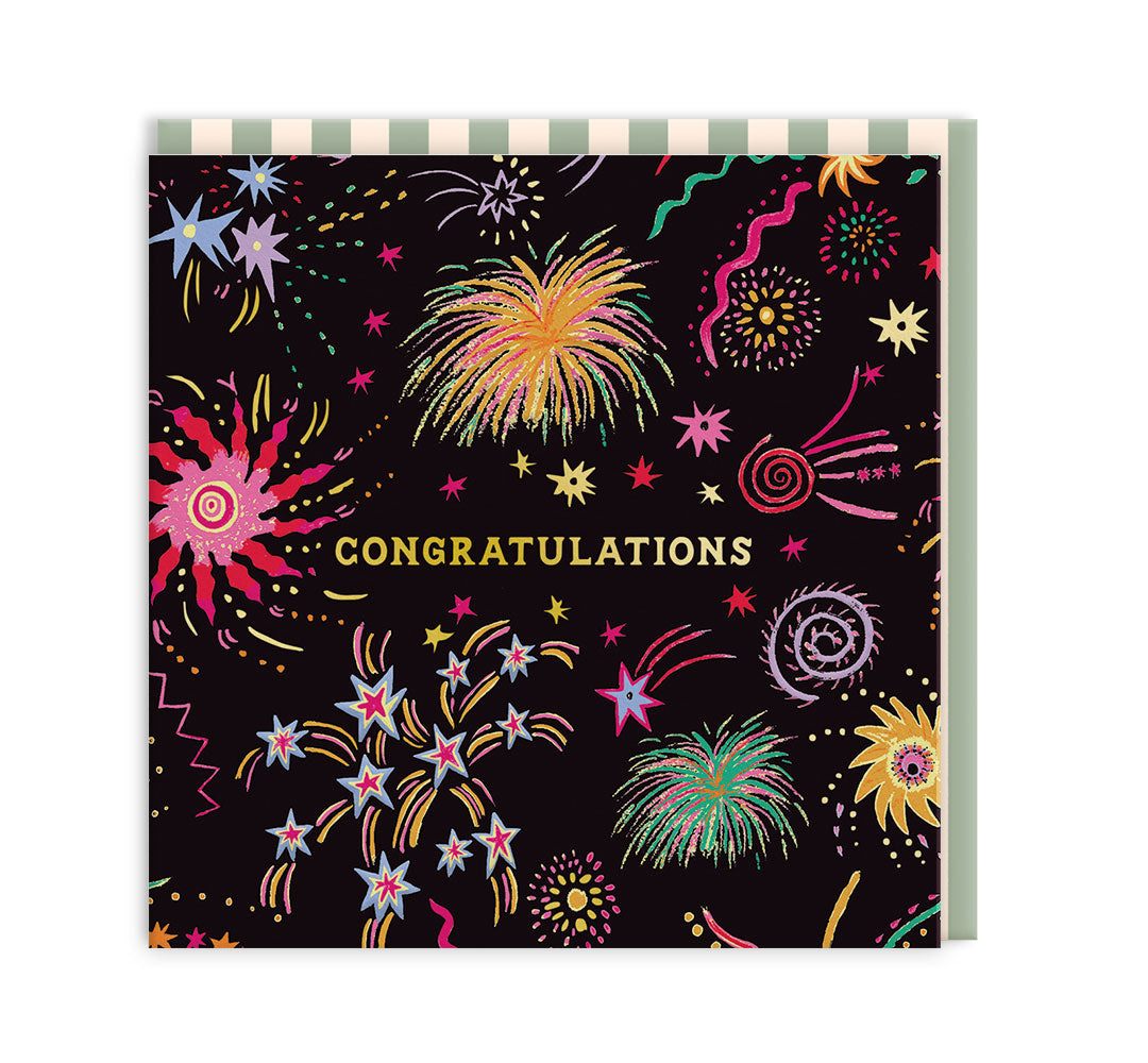 Congratulations Fireworks Mini Square Greeting Card (14287)