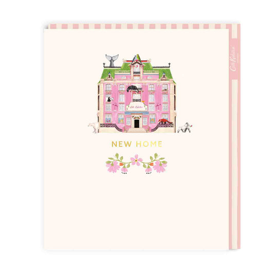 New Home card with a traditional cath kidston illustration of a pink house