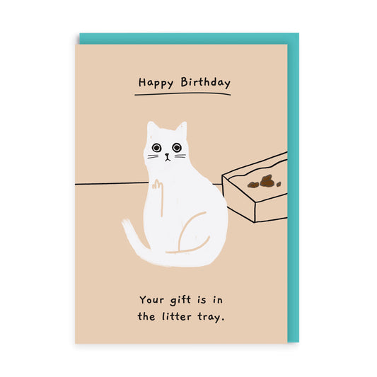 Gift Is In The Litter Tray Birthday Card