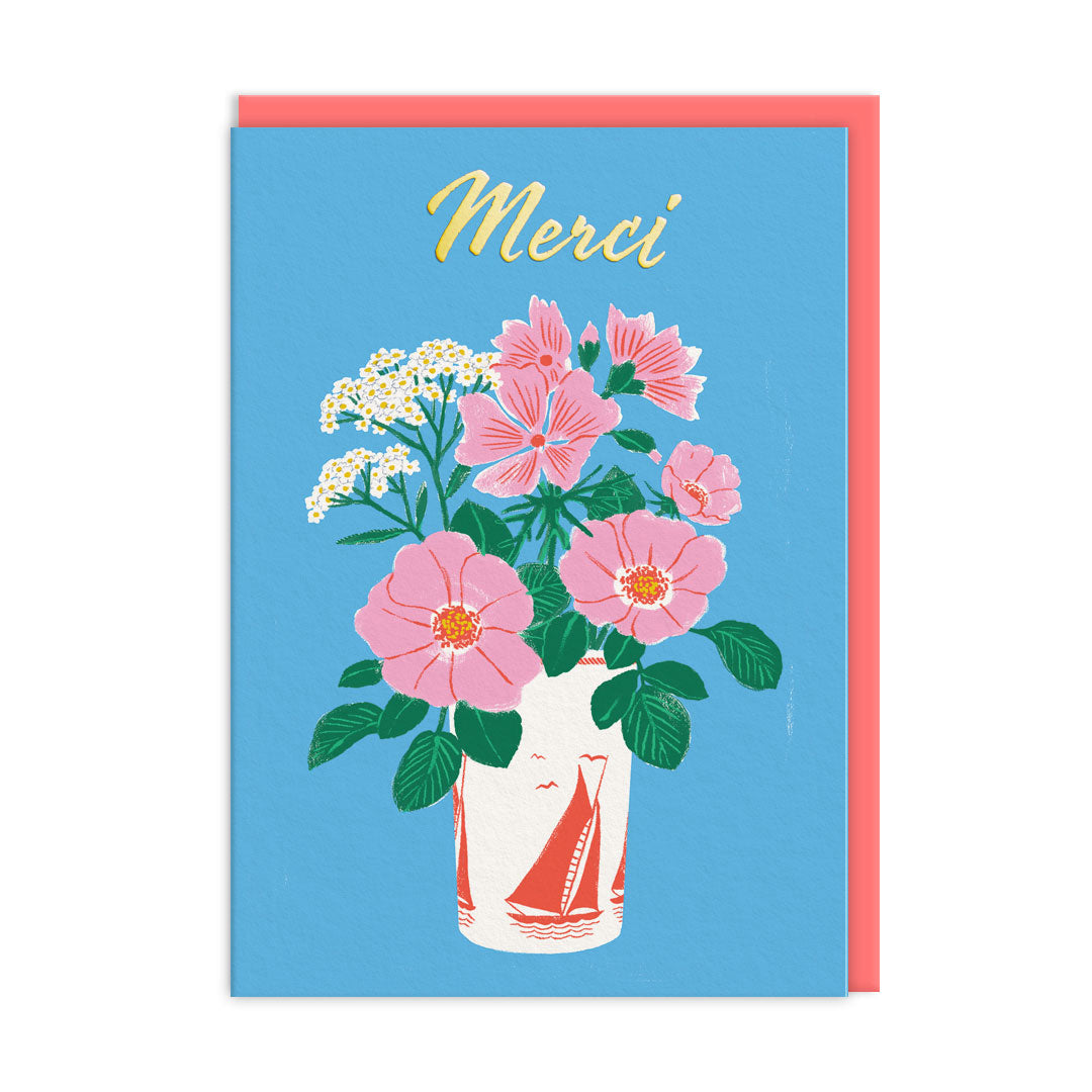 Merci Thank You Floral Greeting Card (13588)