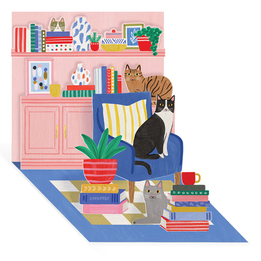 Cat Book Nook Pop Up Greeting Card (13006)