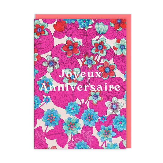 Joyeux Anniversaire Neon Floral Birthday Greeting Card (13601)