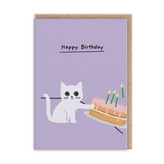 Pushing Cake Kitten Mini Greeting Card (14009)