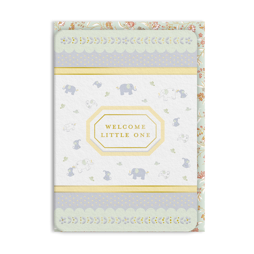 Welcome Little One Elephant Ditsy Greeting Card (13703)