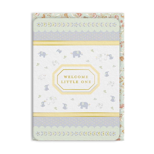 Welcome Little One Elephant Ditsy Greeting Card (13703)