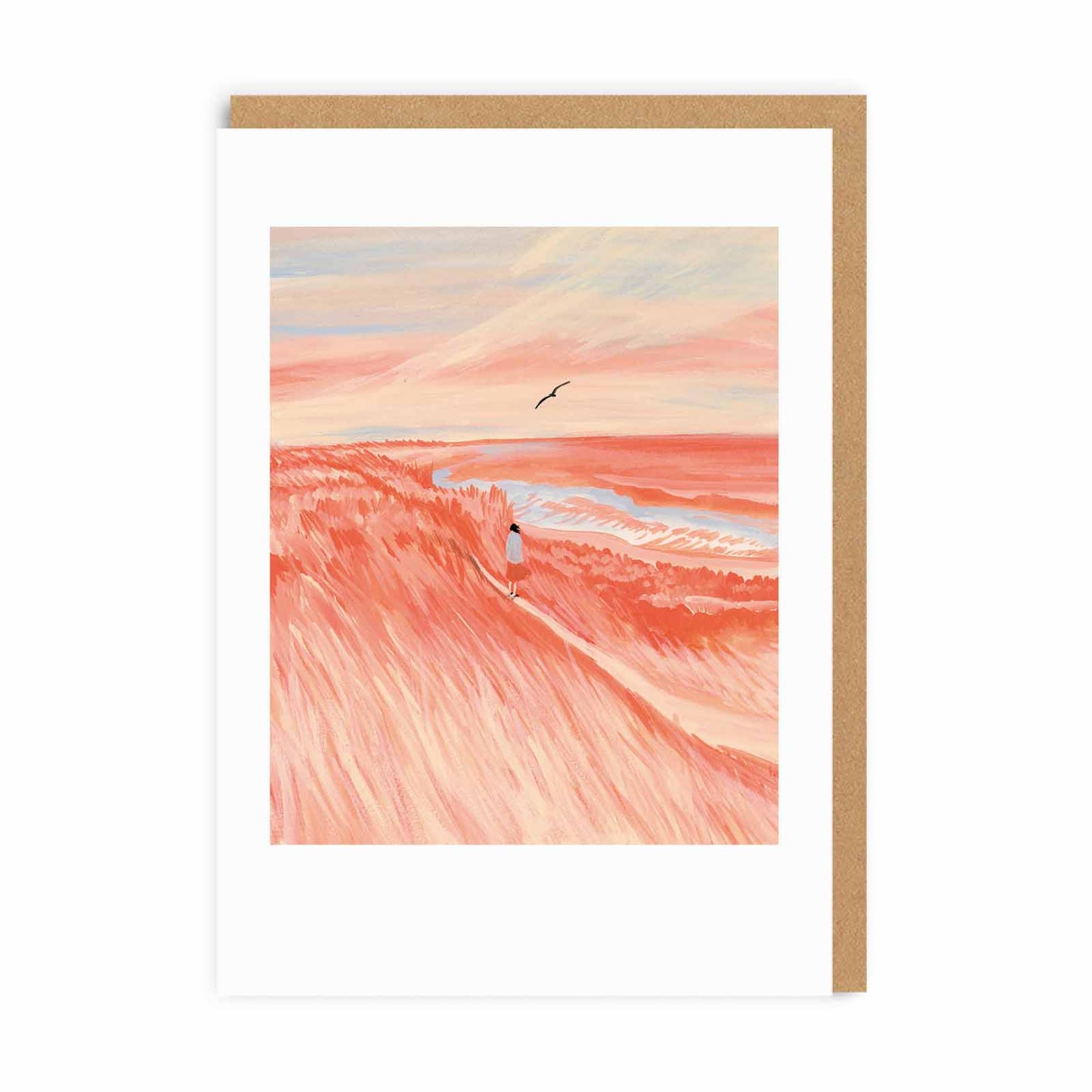 Greeting card with Red grass fields illustration