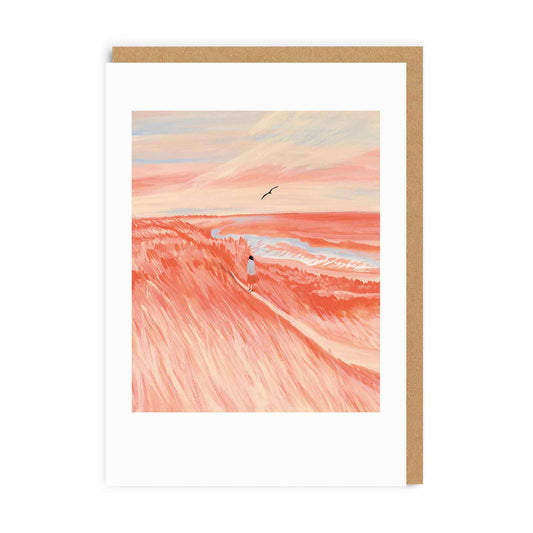 Greeting card with Red grass fields illustration