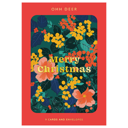 Festive Floral x 3 Designs Packs of 9 Christmas Cards (11578)