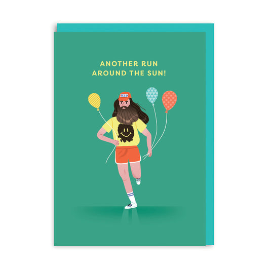 Birthday card featuring a Forrest Gump illustration and text reading Another Run Around The Sun