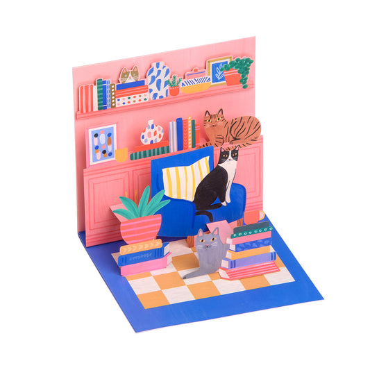 Cat Book Nook Pop Up Greeting Card (13006)