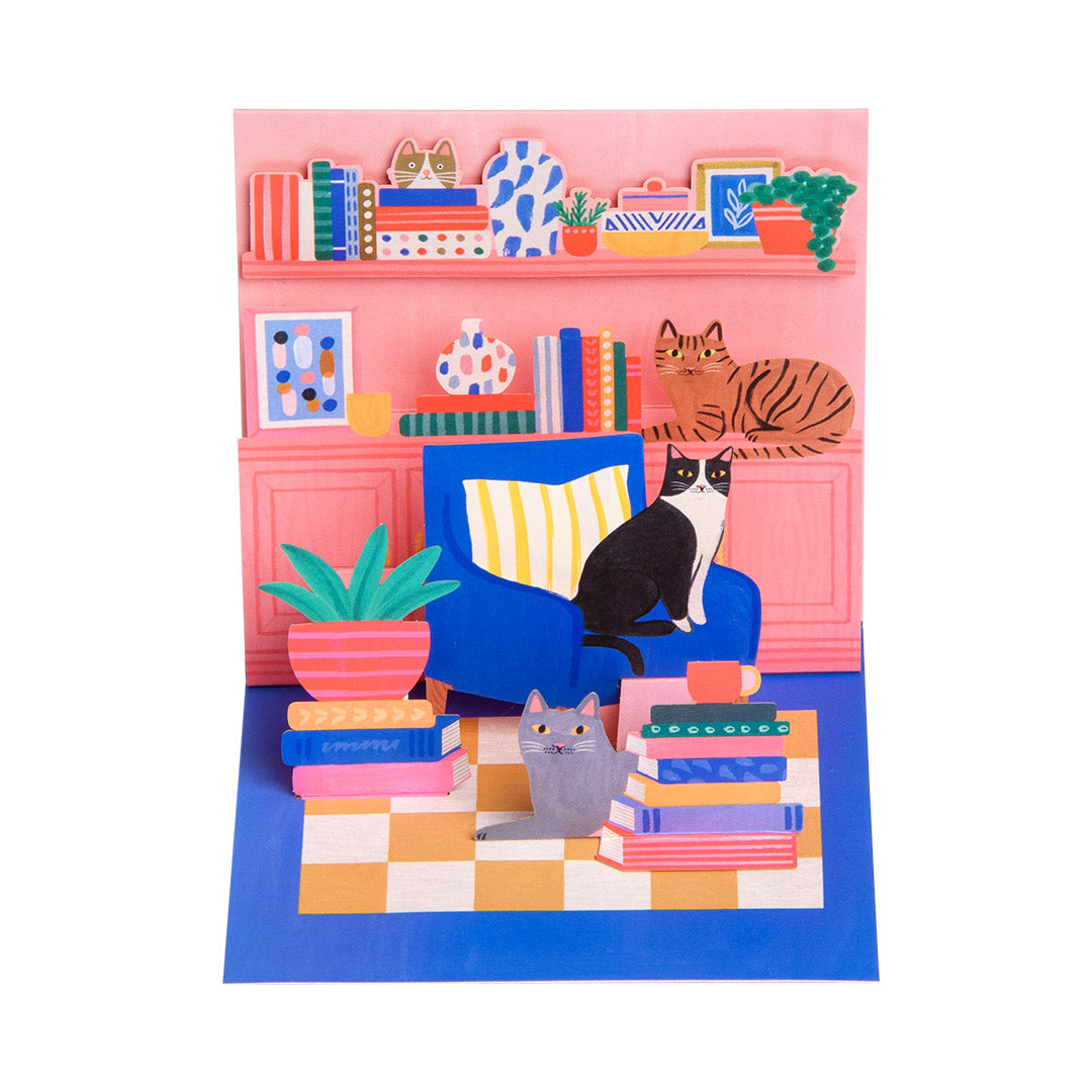 Cat Book Nook Pop Up Greeting Card (13006)