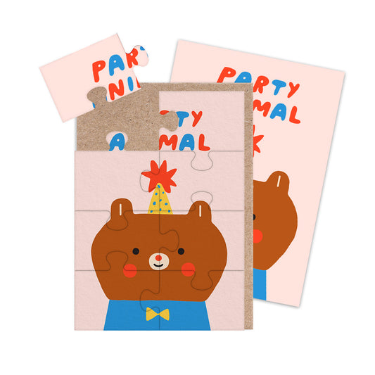 Party Animal Bear Jigsaw Greeting Card (A6) (12967)