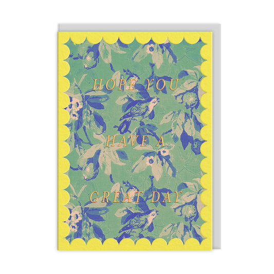 Scalloped Green and Blue Birds Greeting Card (12616)