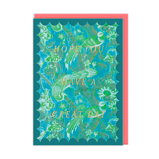 Scalloped Turquoise Birds of Paradise Greeting Card (12618)
