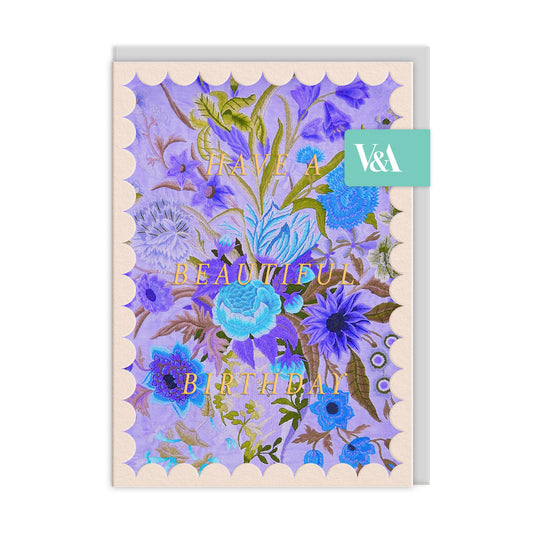 Scalloped Purple and Blue Floral Greeting Card (12620)