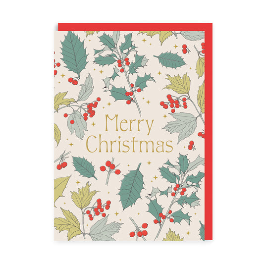 Merry Christmas Holly Greeting Card (13466)