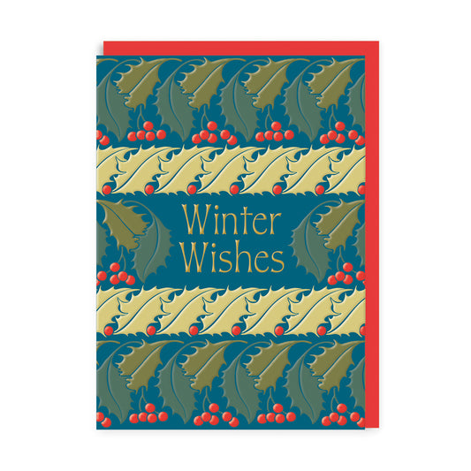 Winter Wishes Teal Holly Greeting Card (13467)