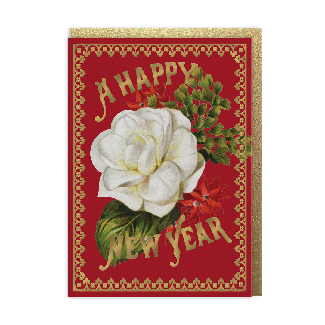 Happy New Year Flower Greeting Card (13796)