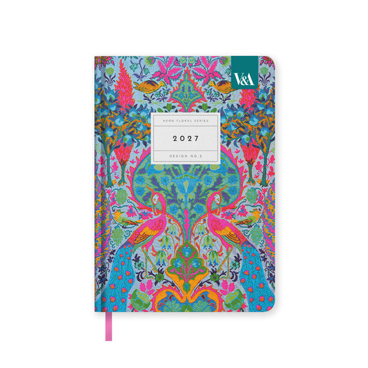 2027 Neon Floral Turquoise Peacock Premium Hardback Diary (A5) (13743)