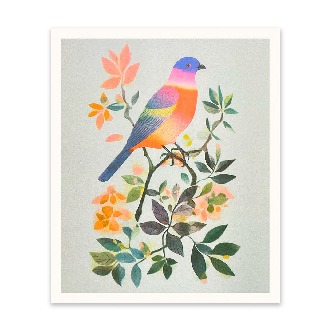 Neon Bird on Branch Art Print (10996)