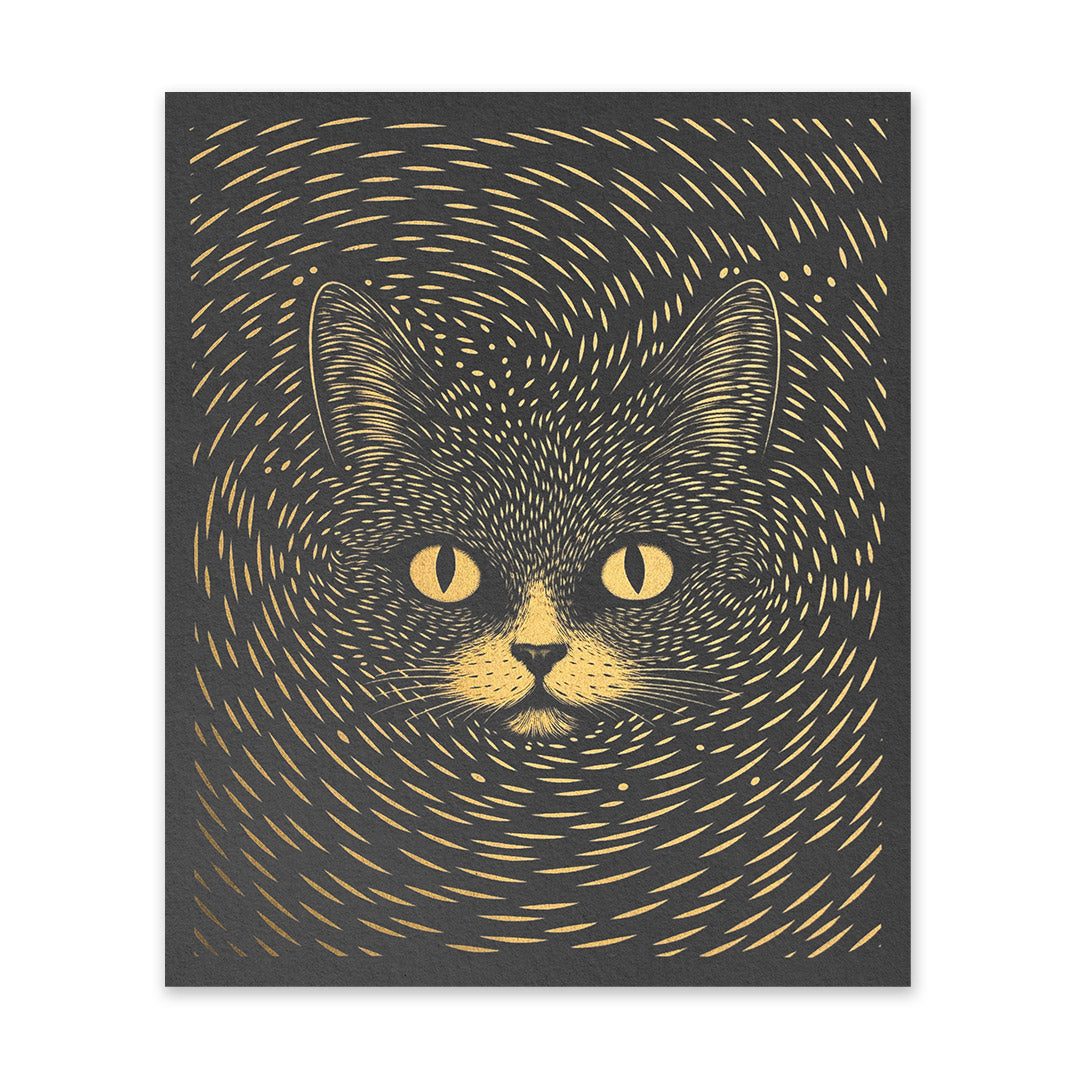 Gold & Black Cat Riso Print (12x10)(11412)