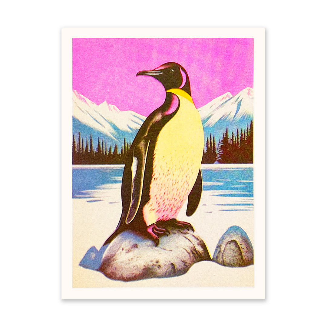Retro Penguin Pink Art Print (10895)