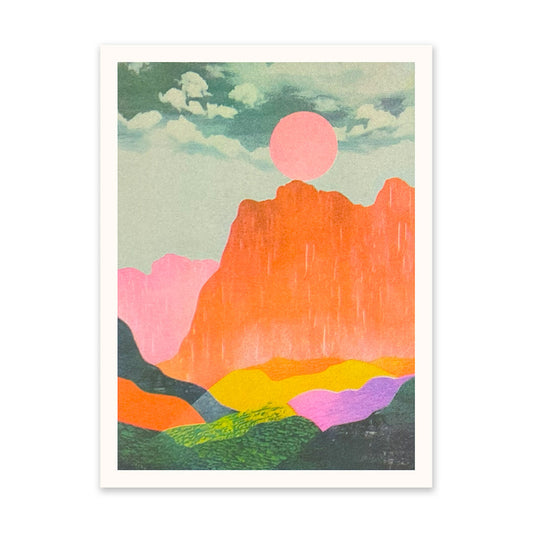 Neon Mountains & Sun 1 Riso Print (6x8) (10936)